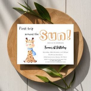 Invitación Primer viaje alrededor del sol jirafa 1er cumpleañ