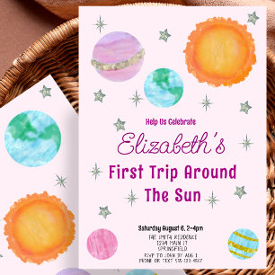 Invitación Primer viaje alrededor del sol niña cumpleaños 1