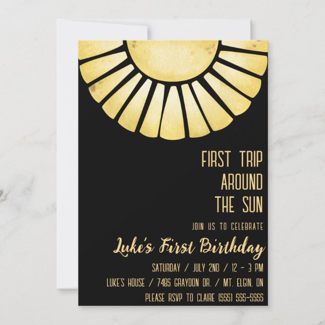 Invitación Primer viaje alrededor del sol, primer cumpleaños  (Anverso)
