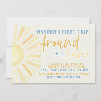 Invitación Primer viaje alrededor del sol, Primer Cumpleaños,