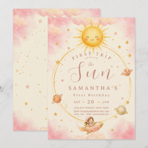 Invitación Primer viaje alrededor del sol Primera cumpleañera