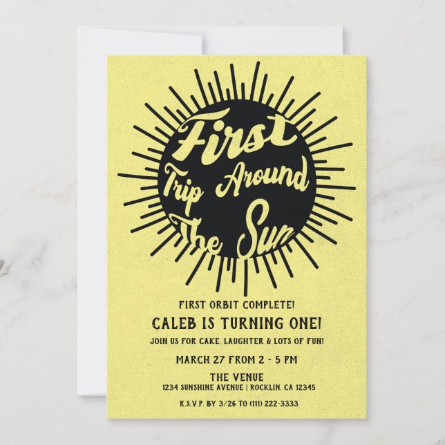 Invitación Primer Viaje Alrededor Del Sol Retro Primer Cumple (Anverso)