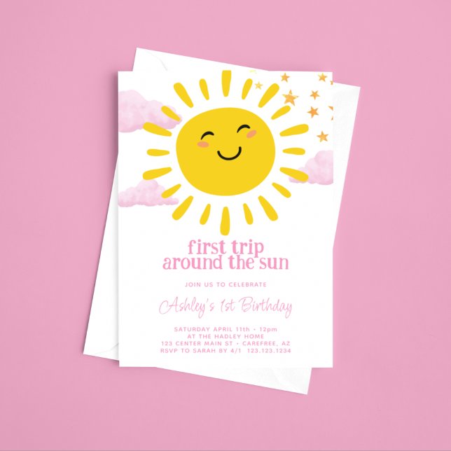 Invitación Primer viaje alrededor del Sun Pink Primer Cumplea (Subido por el creador)