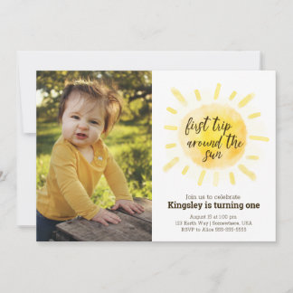 Invitación Primer viaje amarillo acuarela alrededor del sol