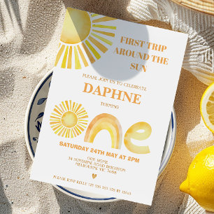 Invitación Primer Viaje Amarillo Retro Alrededor Del Cumpleañ