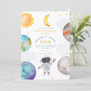 Invitación Primer viaje Astronot espacial 1 cumpleaños