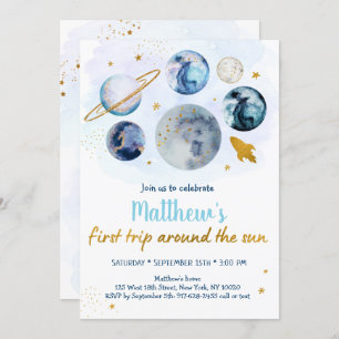 Invitación Primer Viaje De Blue Galaxy Alrededor Del Cumpleañ