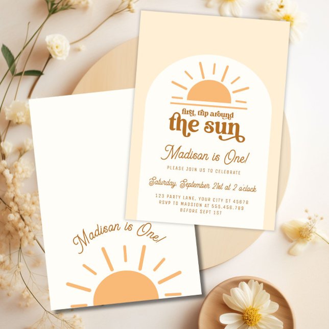 Invitación Primer Viaje De Boho Alrededor Del Fiesta Del Prim (Boho First Trip Around The Sun 1st Birthday Party Invitation)