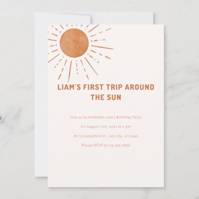 Invitación Primer Viaje De Boho Alrededor Del Sol Primer Cump (Anverso)