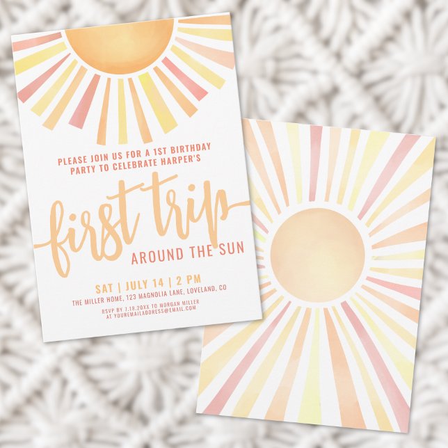Invitación Primer Viaje De Boho Alrededor Del Sol Primer Cump (Boho First Trip Around The Sun 1st Birthday Invitation)