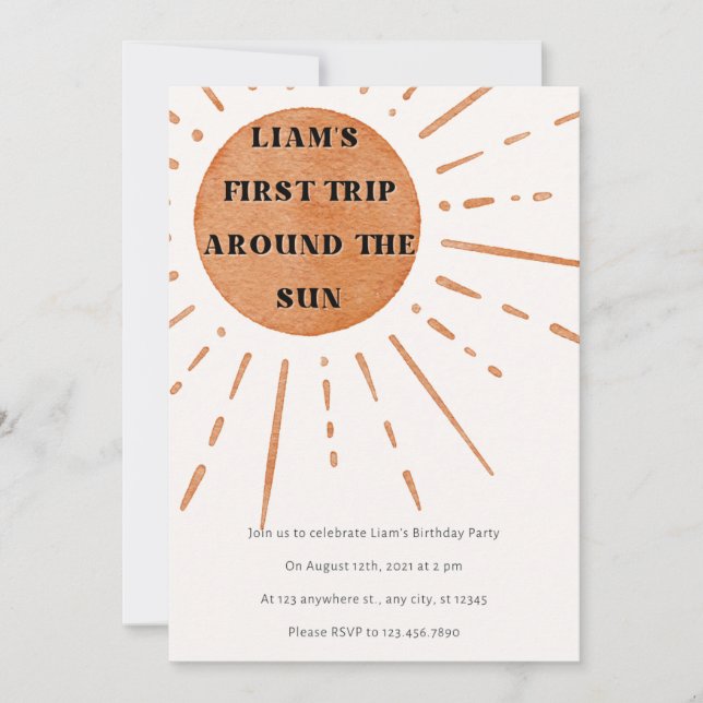 Invitación Primer Viaje De Boho Alrededor Del Sol Primer Cump (Anverso)