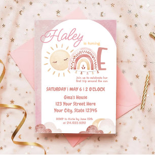 Invitación Primer viaje de Boho por el Fiesta del primer cump