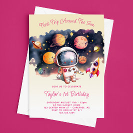 Invitación Primer viaje de Fiesta espacial por el amarillo de