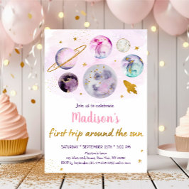 Invitación Primer Viaje De Galaxia Rosa Alrededor Del Cumplea