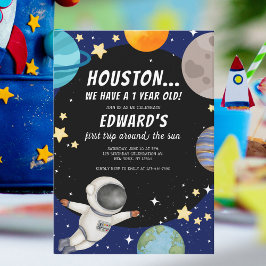 Invitación Primer viaje de niño por el espacio del primer cum