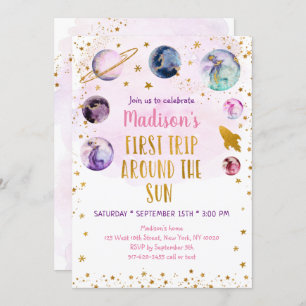 Invitación Primer Viaje De Pink Galaxy Alrededor Del Cumpleañ