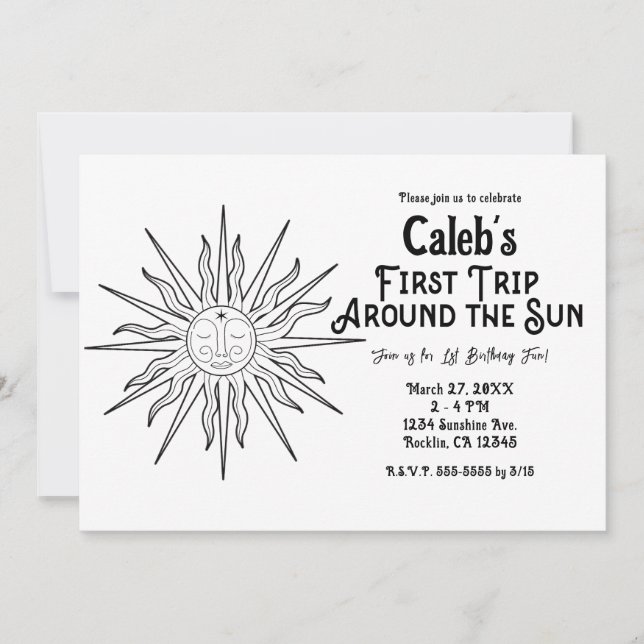 Invitación Primer viaje en blanco y negro alrededor del domin (Anverso)