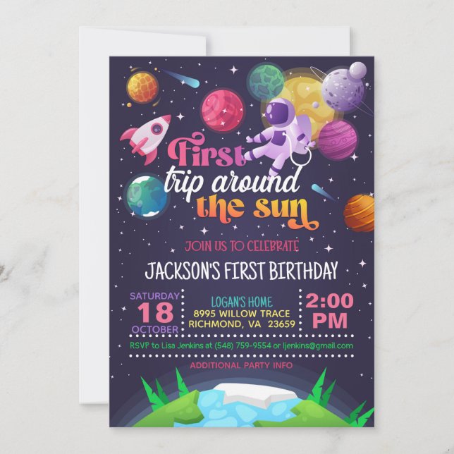 Invitación Primer viaje espacial por el mundo (Chica) (Anverso)