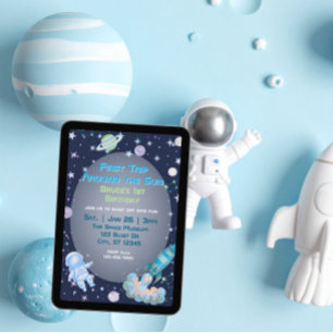 Invitación Primer Viaje, Espacio Verde Azul 1er Cumpleaños
