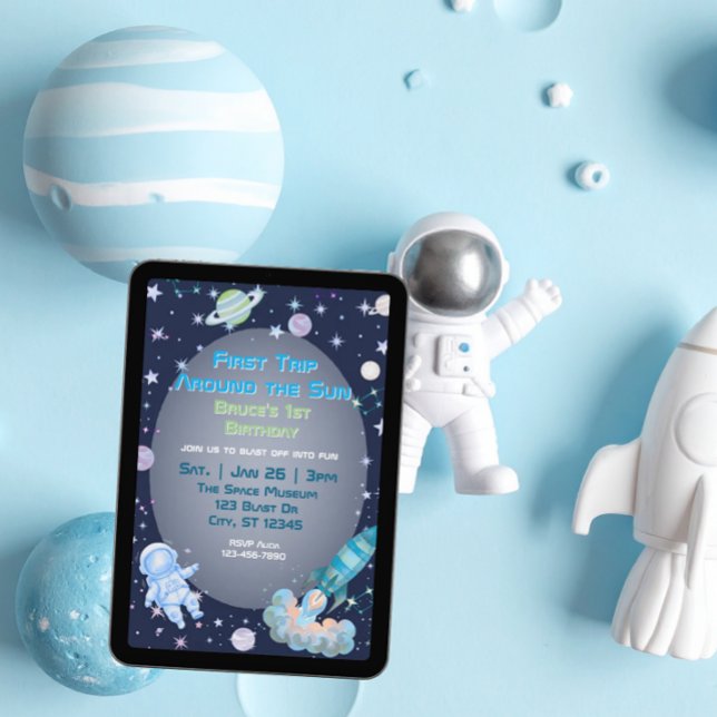 Invitación Primer Viaje, Espacio Verde Azul 1er Cumpleaños (Subido por el creador)
