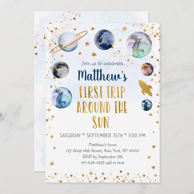 Invitación Primer Viaje Galaxy Gold Alrededor Del Cumpleaños  (Anverso / Reverso)