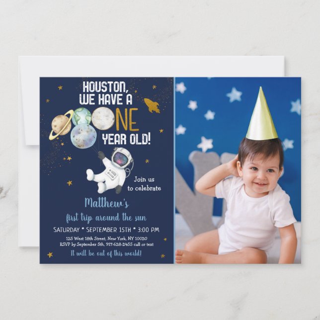 Invitación Primer viaje por el espacio astronauta por el cump (Anverso)