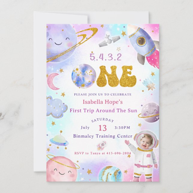 Invitación Primer viaje por el espacio astronauta por el cump (Anverso)