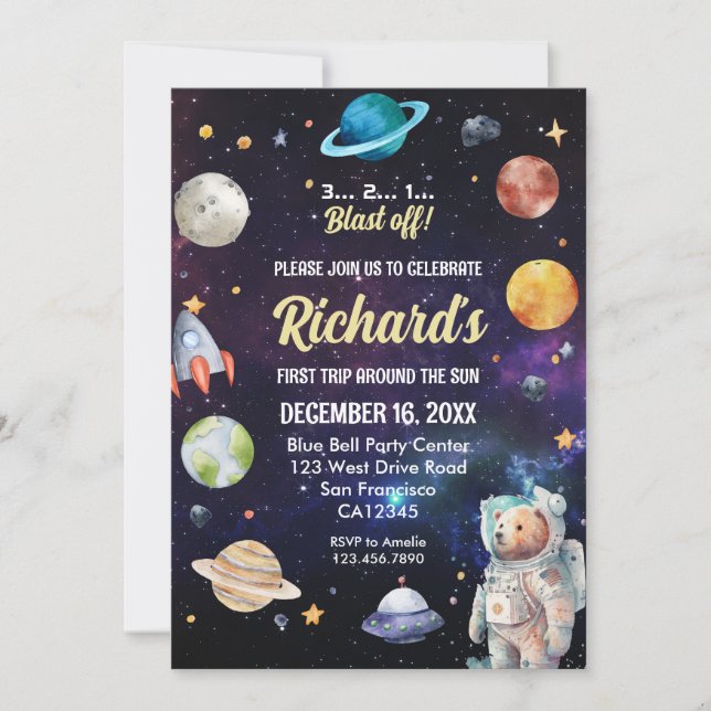 Invitación Primer viaje por el espacio exterior alrededor del (Anverso)