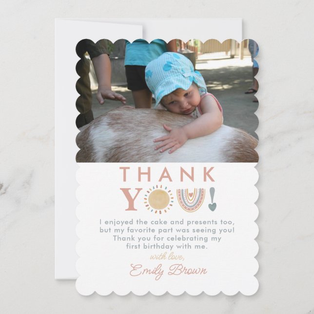 Invitación Primer viaje por el Sun Boho Foto del primer cumpl (Reverso)