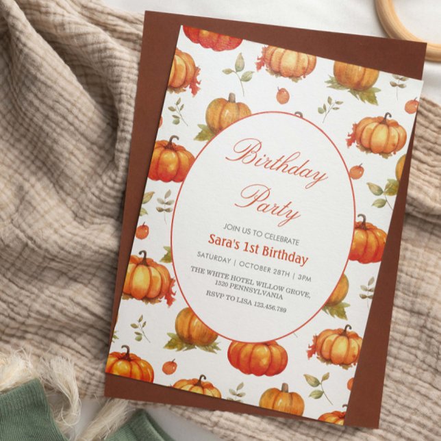 Invitación Primera acuarela de calabaza de cumpleaños (Subido por el creador)