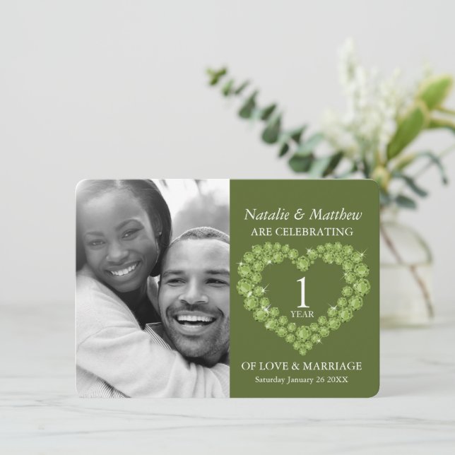 Invitación Primera aniversario de boda Peridot verde foto  (Anverso de pie)