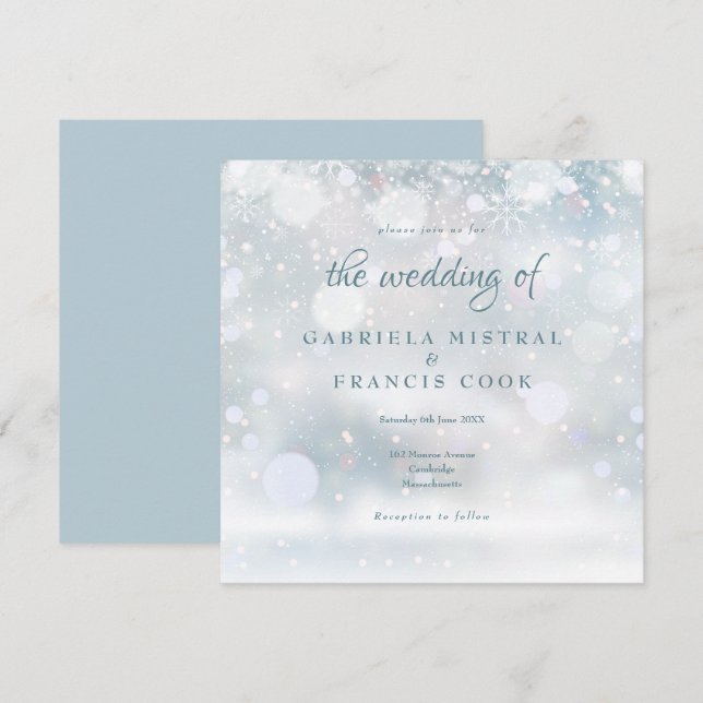 Invitación Primera boda de invierno con copos de nieve (Anverso / Reverso)
