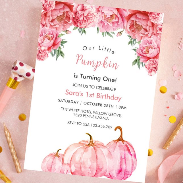 Invitación Primera calabaza de cumpleaños y Fiesta floral ros (Subido por el creador)