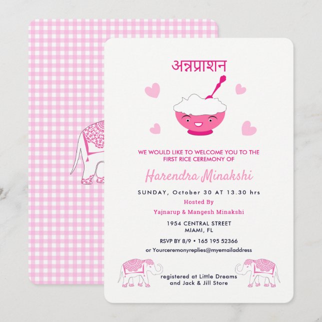Invitación Primera ceremonia de Rice Annaprashan (Anverso / Reverso)