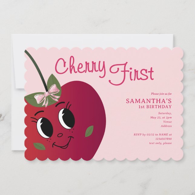 Invitación Primera Chica de cereza Personalizado dulce primer (Anverso)