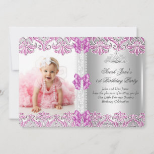 Invitación Primera Chica de cumpleaños Lilac Foto rosa Tiara