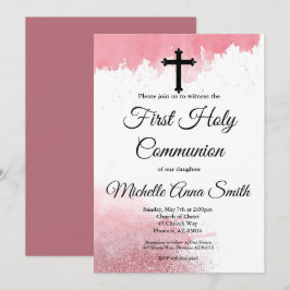 Invitación Primera Chica Primera Comunión Rosa color oro