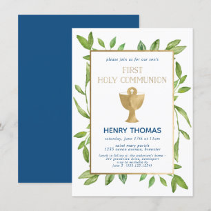 Invitación Primera color de agua de la vegetación botánica de