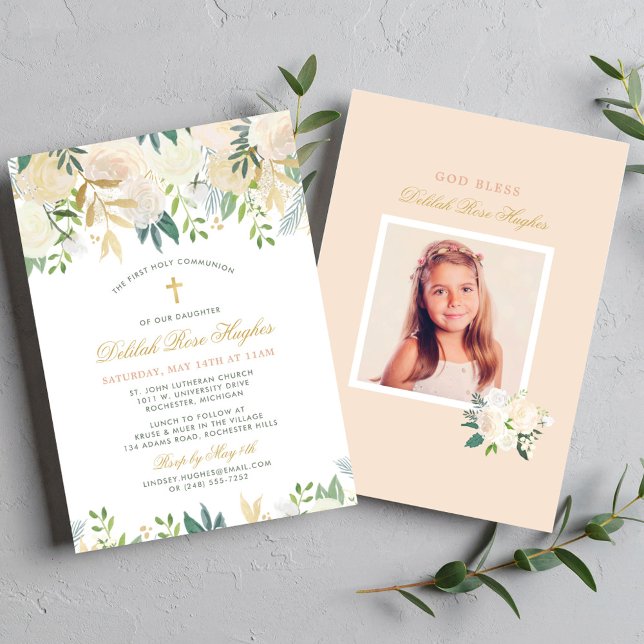 Invitación Primera comunicación de Rubor Gold y Green Floral  (Subido por el creador)