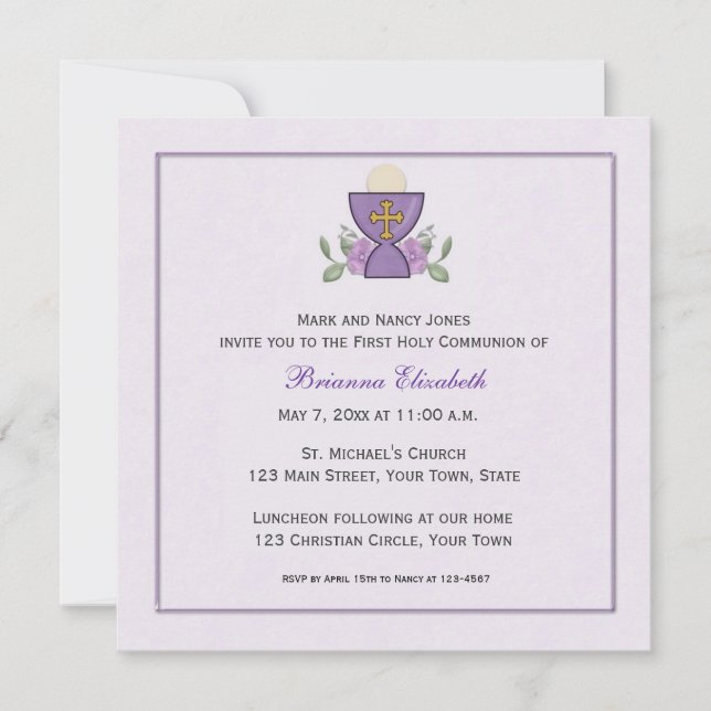 Invitación Primera comunicación del cáliz morado (Anverso)