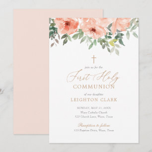 Invitación Primera comunicación del Chica floral rosado Rubor