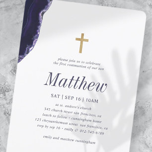 Invitación Primera Comunicación Para Él Geode Faux Gold Cross