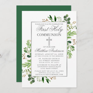 Invitación Primera Comunidad de Eucalyptus Greenery Silver