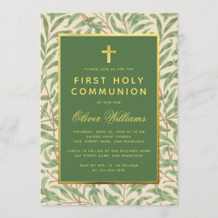 Invitación Primera Comunidad Verde Faux Gold Foliage Greenera