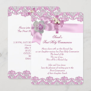 Invitación Primera Comunión 1ª Cruz Niñas Blanco Rosa 2