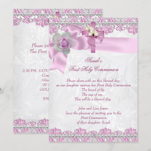Invitación Primera Comunión 1ª Cruz Niñas Blanco Rosa 2