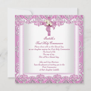 Invitación Primera Comunión 1ª Cruz Niñas Blanco Rosa 5