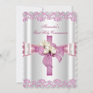 Invitación Primera Comunión 1ª Cruz Niñas Blanco Rosa S