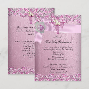 Invitación Primera Comunión 1ª Cruz Niñas Lindo Rosa
