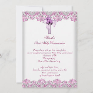 Invitación Primera Comunión 1ª Cruz Niñas Rosa Lila